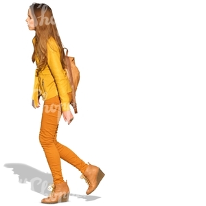 girl in a yellow outfit walking