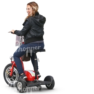 cut out woman riding a tricycle