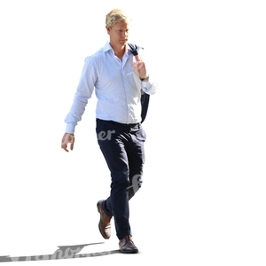 backlit blond businessman walking