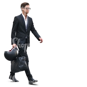 young businessman walking with a helmet and bag in his hand