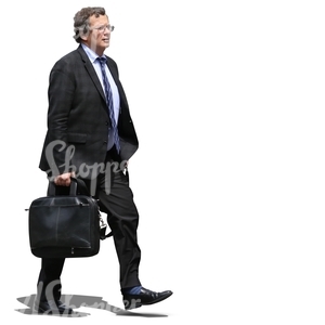 cut out middle-aged businessman walking with a briefcase in hand