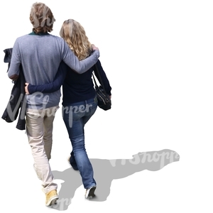 a couple walking with arms around each other