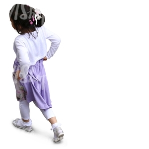 young girl in a lilac dress walking