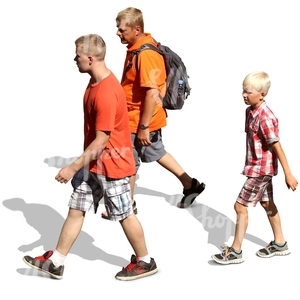 father with two sons walking