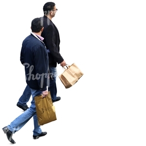 two men with shopping bags walking