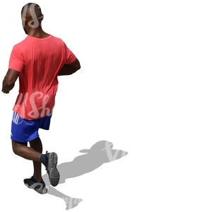 man in a red shirt jogging