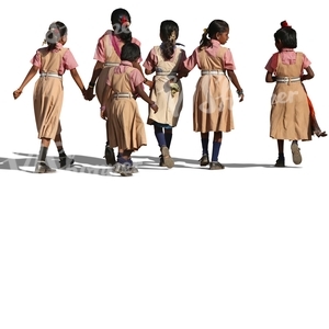 group of indian schoolgirls walking