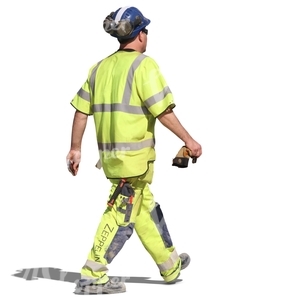 construction worker with a helmet walking