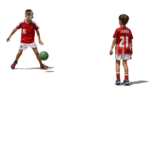 two young boys playing football