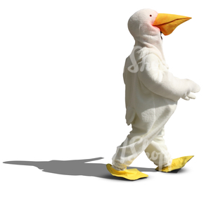 person in a duck costume walking in the sunlight
