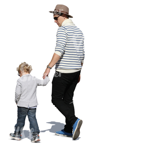 man walking hand in hand with his young son