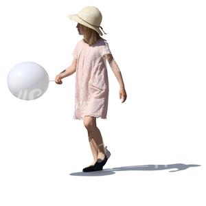 girl in a summer dress walking with a balloon in her hand