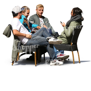 group of young people sitting in a cafe and drinking coffee