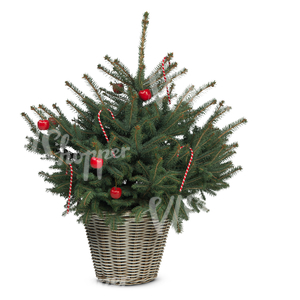 cut out decorated small christmas tree in a basket