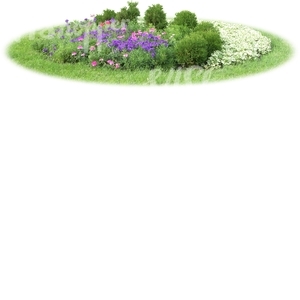 round flowerbed with different flowers