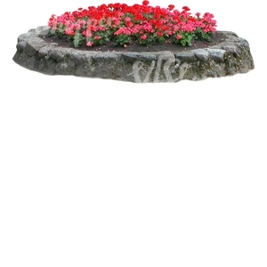 round red flowerbed with stone edging