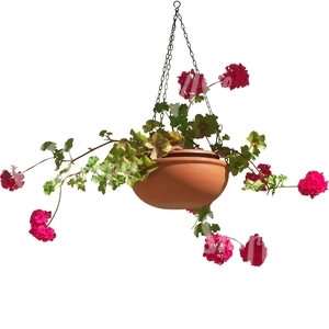 cut out hanging basket with pink flowers