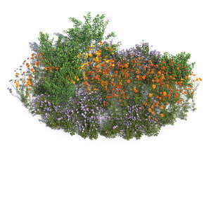 cut out top view of a rendered image of a flowerbed