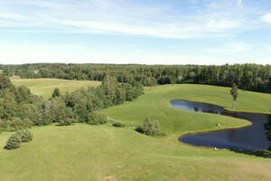 bird-eye view of a landscape with grass and lakes