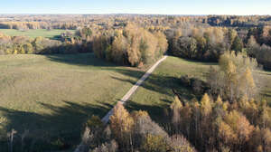 bird eye view of a motorway through natural landscape  in the autumn