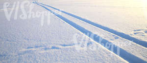 snow covered ground with vehicle tracks