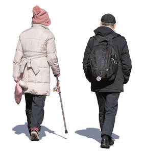 elderly man and woman walking with walking sticks - VIShopper
