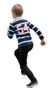 boy in striped sweater running