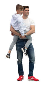 cut out man standing and holding his son