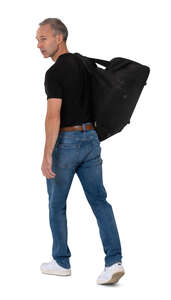 cut out man with a sports bag walking