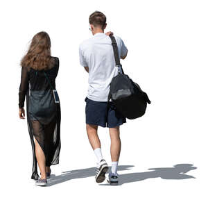 cut out young man and woman walking in summer