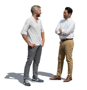 two cut out men standing and talking