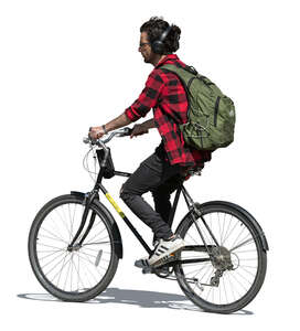 young man with a backpack riding a bike - VIShopper