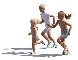 three cut out children running