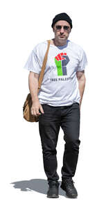 cut out man with a free palestine t-shirt walking
