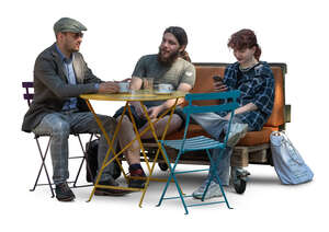 cut out group of friends sitting in a hispter cafe in partial shade
