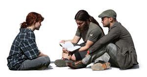 cut out group of young people sitting on the ground