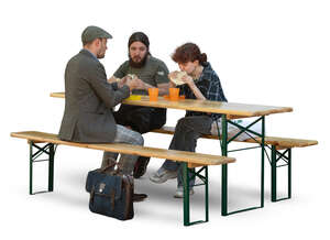 cut out group of people eating street food at a table