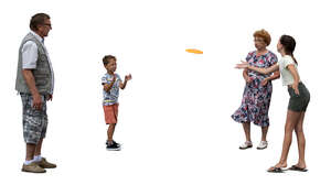 cut out grandparents playing frisbee with their grandchildren