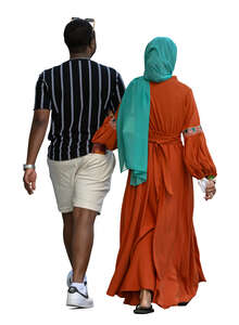cut out muslim couple walking arm in arm