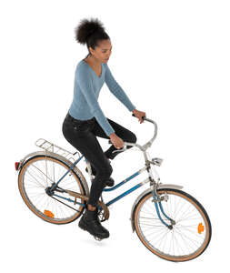 top view of a black woman riding a bike