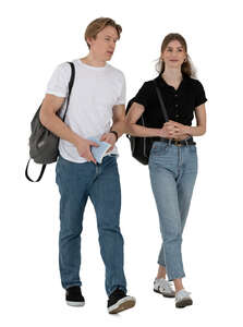 two people walking and talking