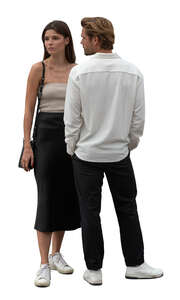 cut out man and woman standing close to each other