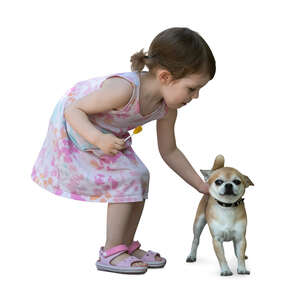 cut out little girl petting a small dog