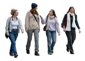 four young women walking