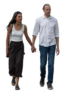 man and woman walking hand in hand