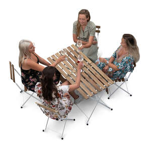 top view of women sitting in a cafe and drinking wine