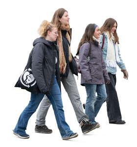 four girls walking in autumn