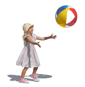 little girl playing with a big ball