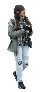 woman drinking hot coffee outside on a cold day