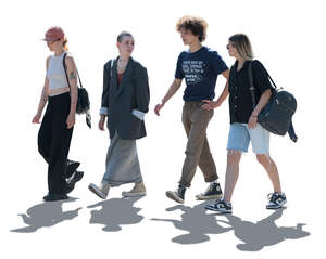 cut out backlit group of young people walking